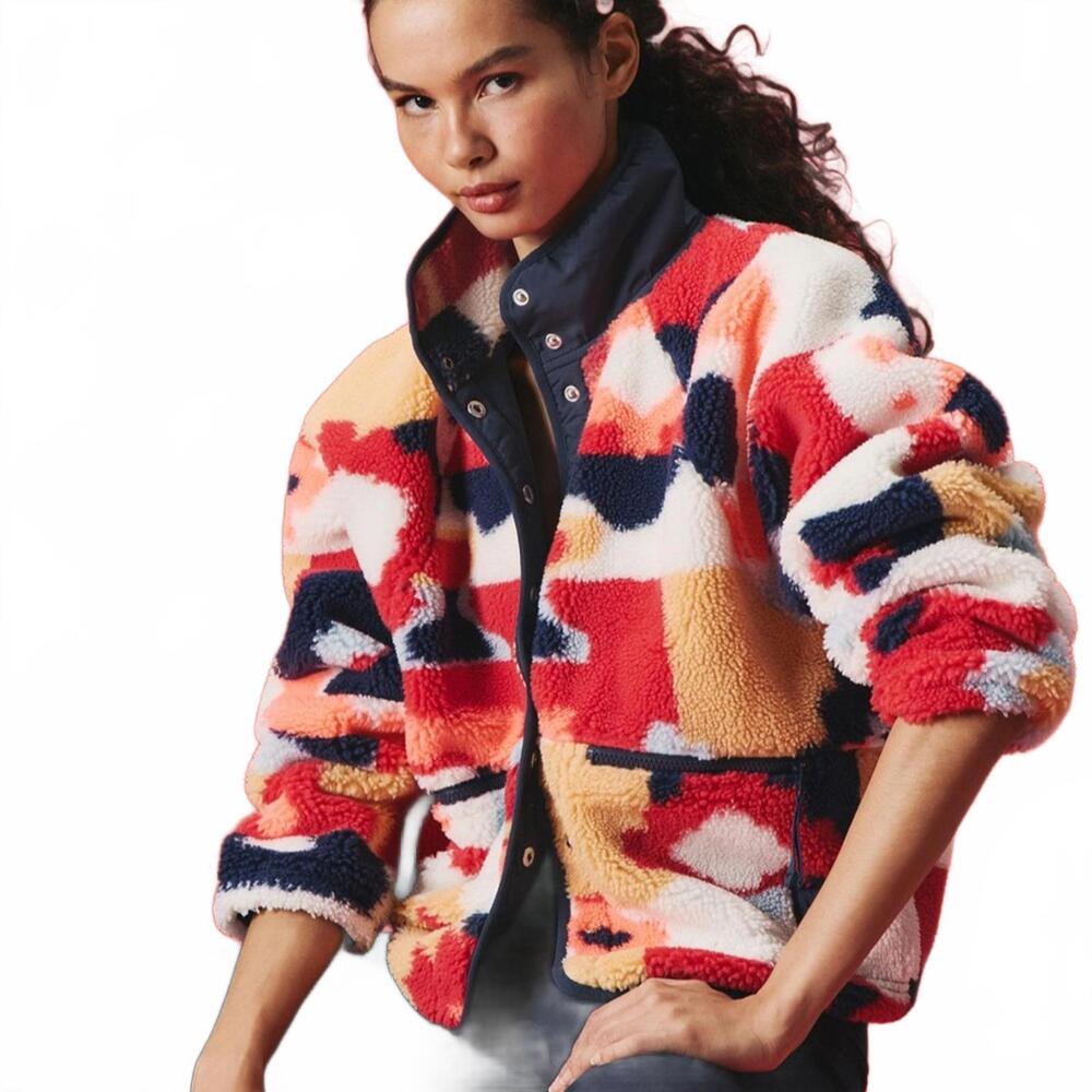 $198 FREE PEOPLE  Movement Hit The Slopes Printed Fleece Jacket Sunset .Size L